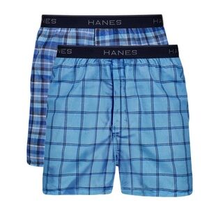 Hanes Blue Plaid Boxers Set Men’s Tagless (Pack of 2)